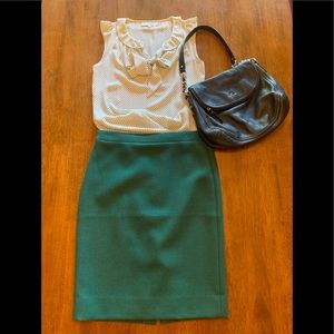 LOFT Tie Neck Ivory Blouse with Black Polka Dots